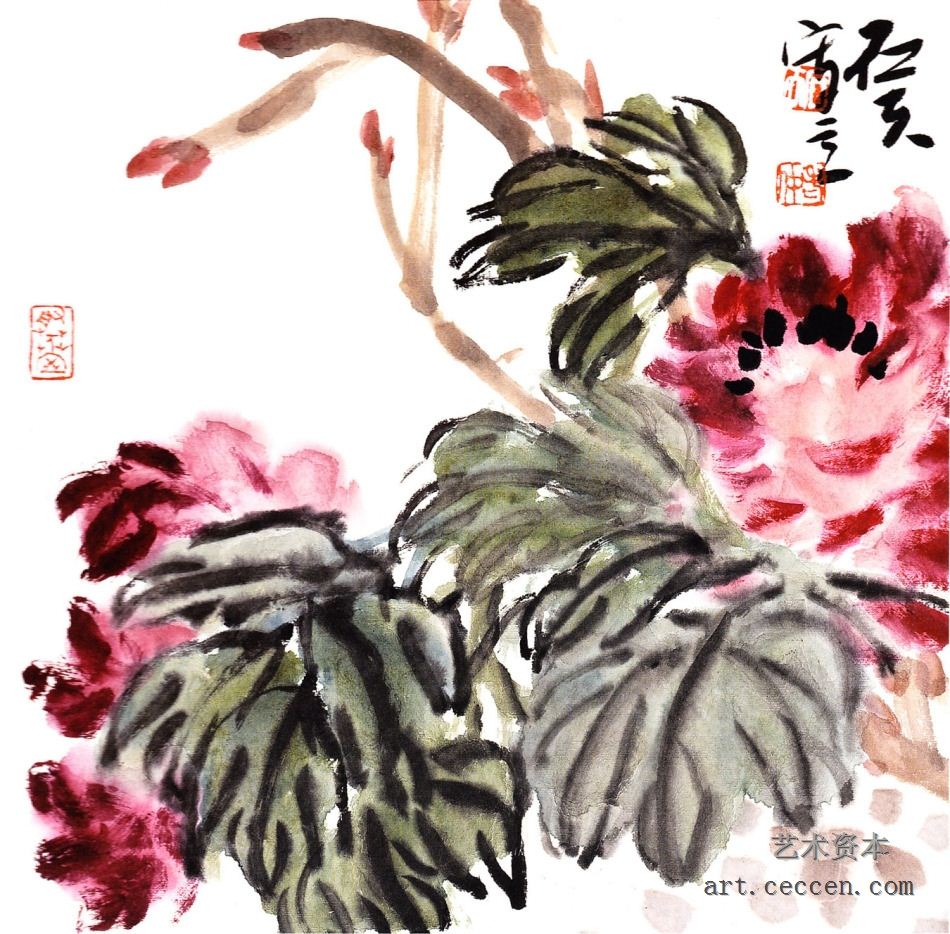 牡丹 34x34cm 纸本墨笔 2010年 郭石夫